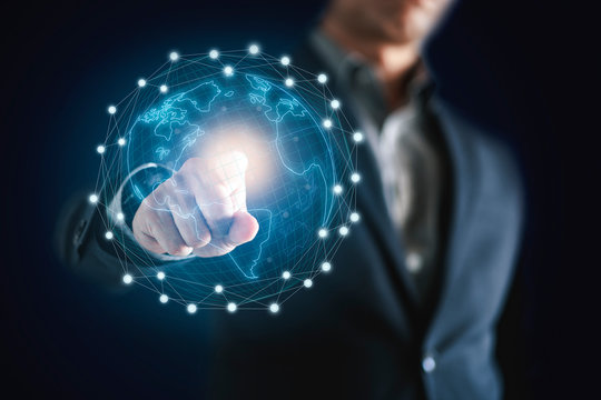 Conceptual image of business man with  social connection , online network technology business.