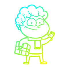 cold gradient line drawing cartoon happy man