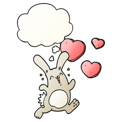 cartoon rabbit in love and thought bubble in smooth gradient style