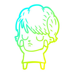 cold gradient line drawing cartoon woman