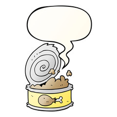 cartoon canned food and speech bubble in smooth gradient style