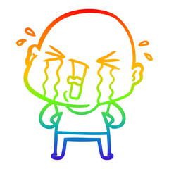 rainbow gradient line drawing cartoon crying bald man
