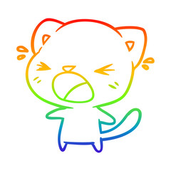 rainbow gradient line drawing cute cartoon cat crying