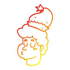 warm gradient line drawing cartoon man wearing christmas hat