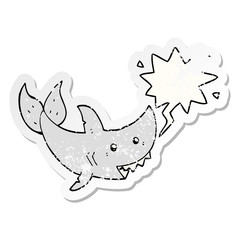 cartoon shark and speech bubble distressed sticker