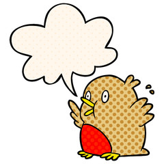 cartoon over excited robin and speech bubble in comic book style