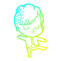 Obraz premium cold gradient line drawing cartoon woman