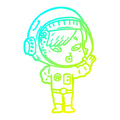 cold gradient line drawing cartoon astronaut woman