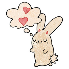 cartoon rabbit in love and thought bubble in grunge texture pattern style