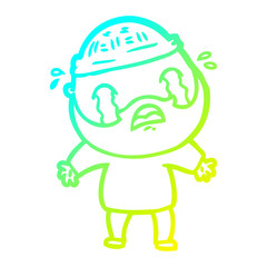 Obraz premium cold gradient line drawing cartoon bearded man crying