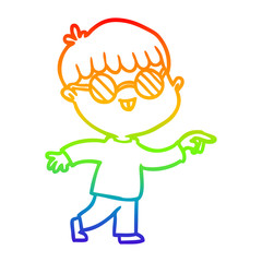 rainbow gradient line drawing cartoon boy wearing spectacles