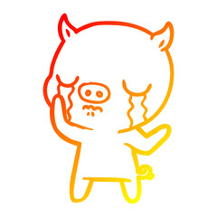 warm gradient line drawing cartoon pig crying