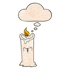 cartoon happy candle and thought bubble in grunge texture pattern style