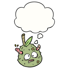 cartoon old pear and thought bubble
