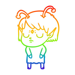 rainbow gradient line drawing cartoon alien girl