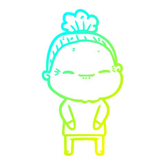 cold gradient line drawing cartoon peaceful old woman