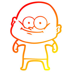 warm gradient line drawing cartoon bald man staring
