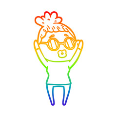 rainbow gradient line drawing cartoon woman wearing sunglasses