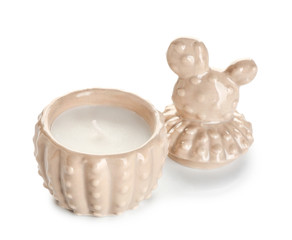 Candle holder in shape of cactus on white background