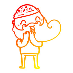 warm gradient line drawing happy bearded man laughing