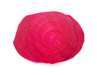 Slices of fresh beet on white background