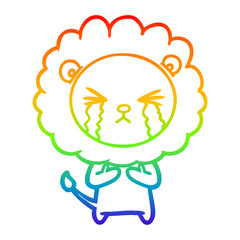 rainbow gradient line drawing cartoon crying lion
