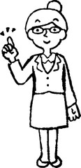 Monochrome Illustration of a Business woman wearing glasses face and pose