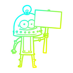 cold gradient line drawing happy carton robot with light bulb