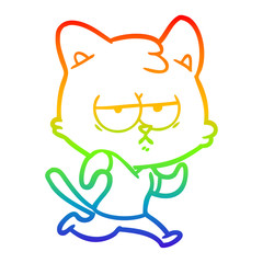 rainbow gradient line drawing bored cartoon cat