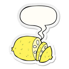 cartoon sliced lemon and speech bubble sticker