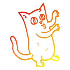 warm gradient line drawing cartoon dancing cat