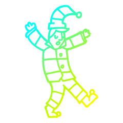 cold gradient line drawing cartoon man in traditional pyjamas