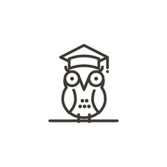 Smart owl with a student academic cap vector icon. Thin line illustration of a school student owl