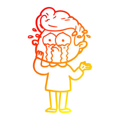 warm gradient line drawing cartoon worried crying man