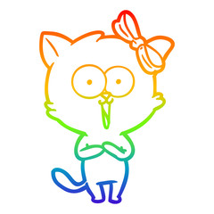 rainbow gradient line drawing cartoon cat