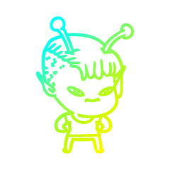 cold gradient line drawing cute cartoon alien girl