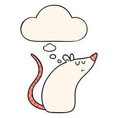 cartoon white mouse and thought bubble in comic book style