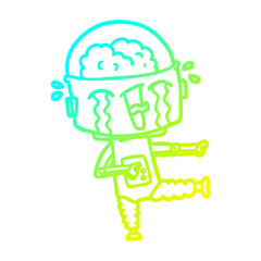 cold gradient line drawing cartoon crying robot pointing