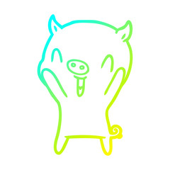 cold gradient line drawing happy cartoon pig