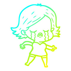 cold gradient line drawing cartoon girl crying and pointing