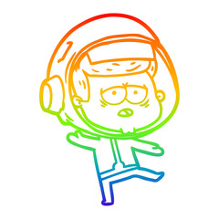 rainbow gradient line drawing cartoon tired astronaut