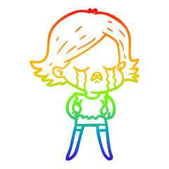 rainbow gradient line drawing cartoon girl crying