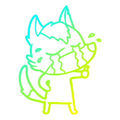 cold gradient line drawing cartoon crying wolf