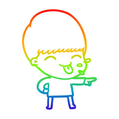 rainbow gradient line drawing cartoon boy sticking out tongue