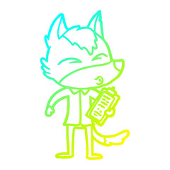 cold gradient line drawing cartoon office wolf whistling
