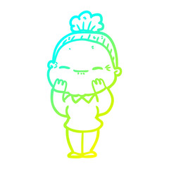 cold gradient line drawing cartoon peaceful old woman
