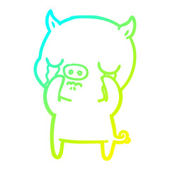 cold gradient line drawing cartoon pig crying