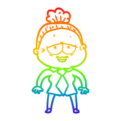 rainbow gradient line drawing cartoon happy old lady