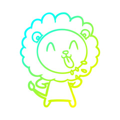 cold gradient line drawing happy cartoon lion