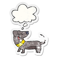 cartoon dog and thought bubble as a distressed worn sticker
